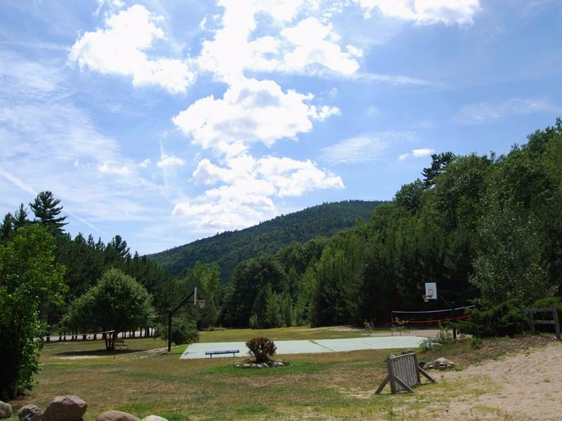 View of mountains and the basketball court